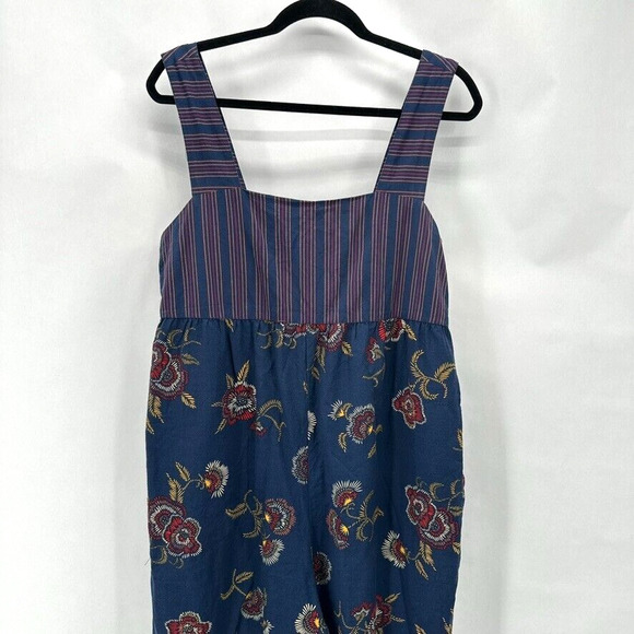 Madewell x Warm Jumpsuit Wide Leg Size 10 Blue Floral Stripes Cottage Boho Comfy - Picture 2 of 9